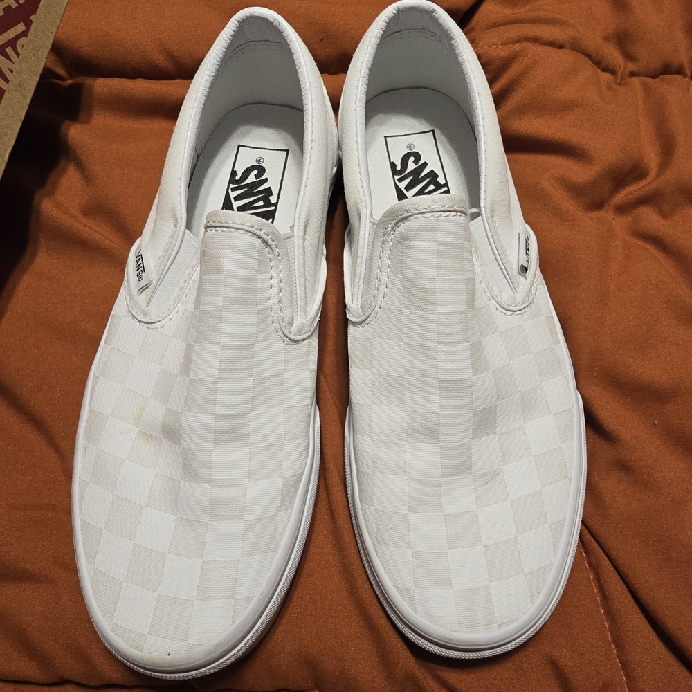 Vans White Checkered Slip-On Shoes